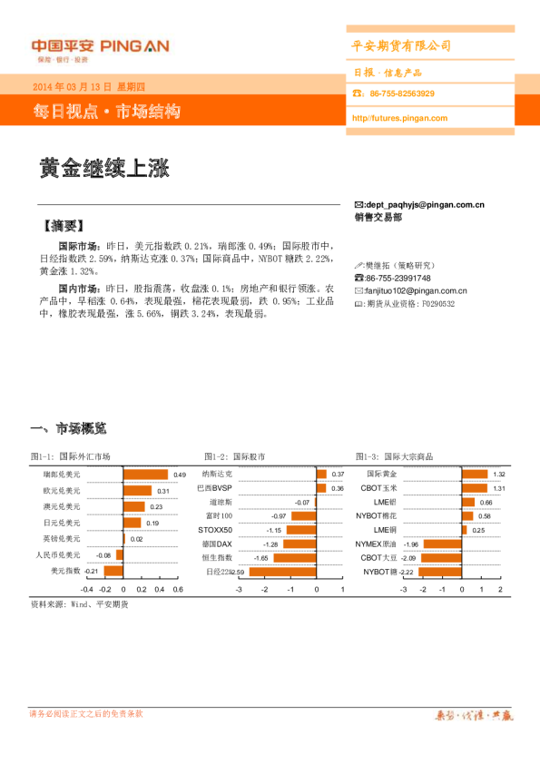 每日视点·市场结构：黄金继续上涨