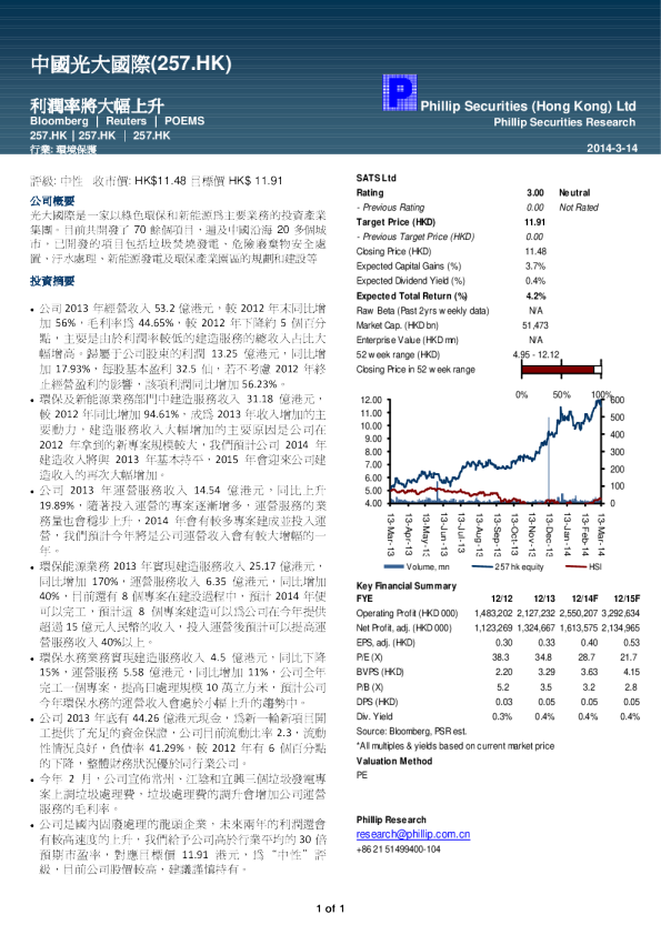 中国光大国际：利润率将大幅上升