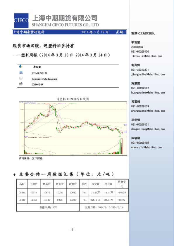 塑料周报：现货市场回暖,连塑料短多持有