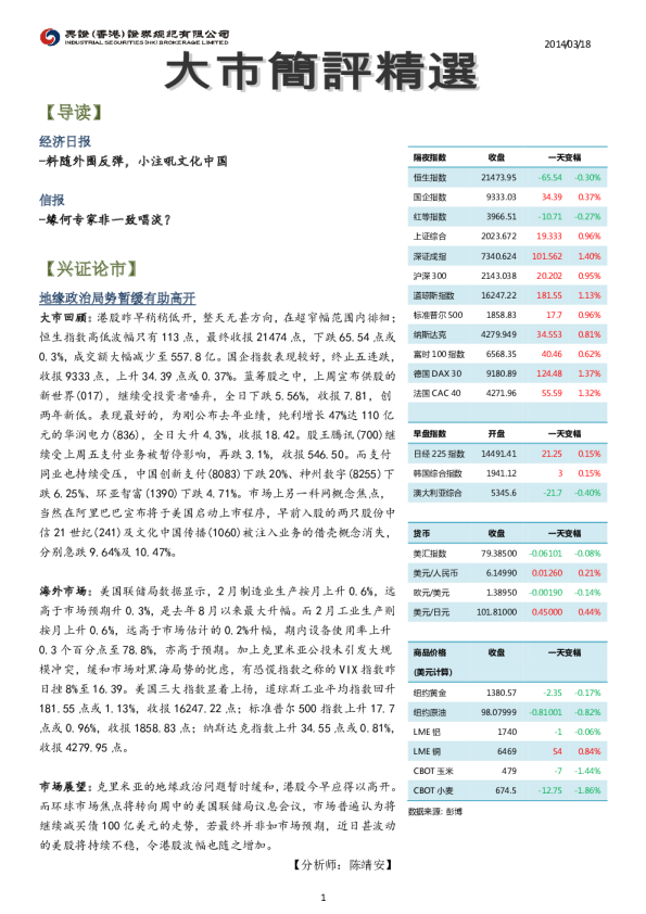 兴证(香港)金融大市简评精选