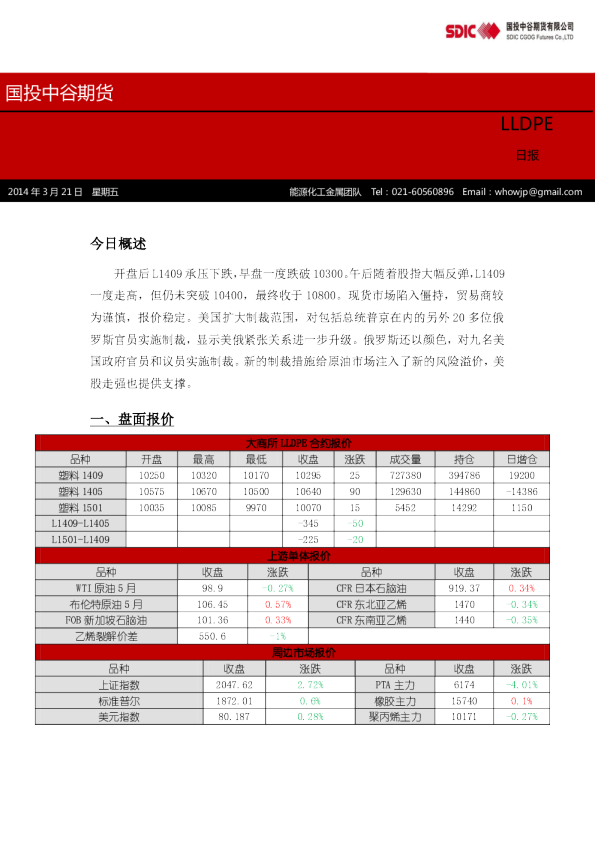 国投中谷期货LLDPE日报