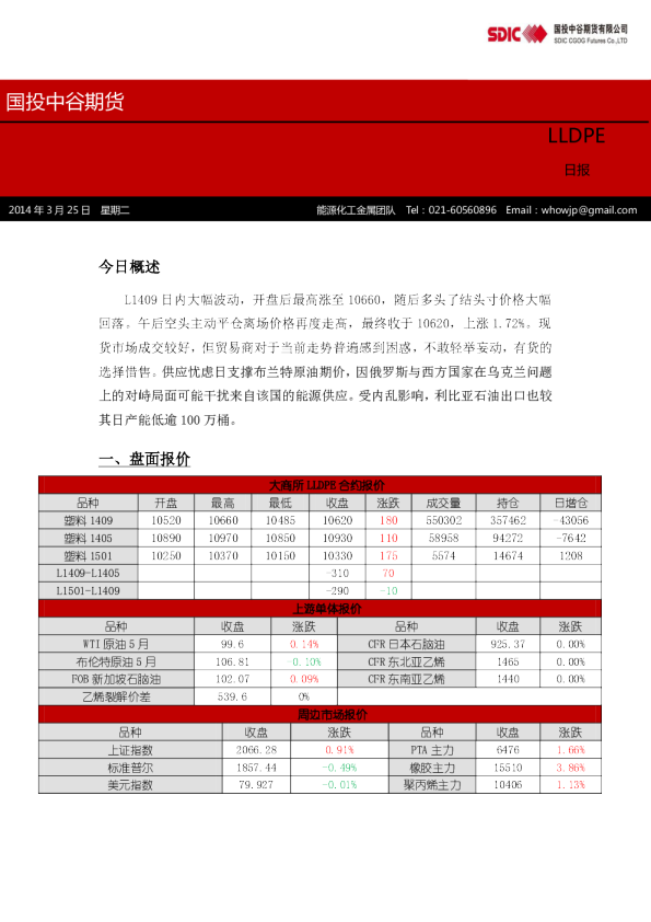 国投中谷期货LLDPE日报