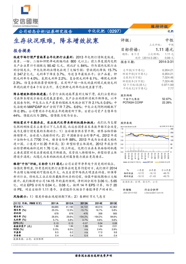 中化化肥：生存状况艰难,降本增效抗寒