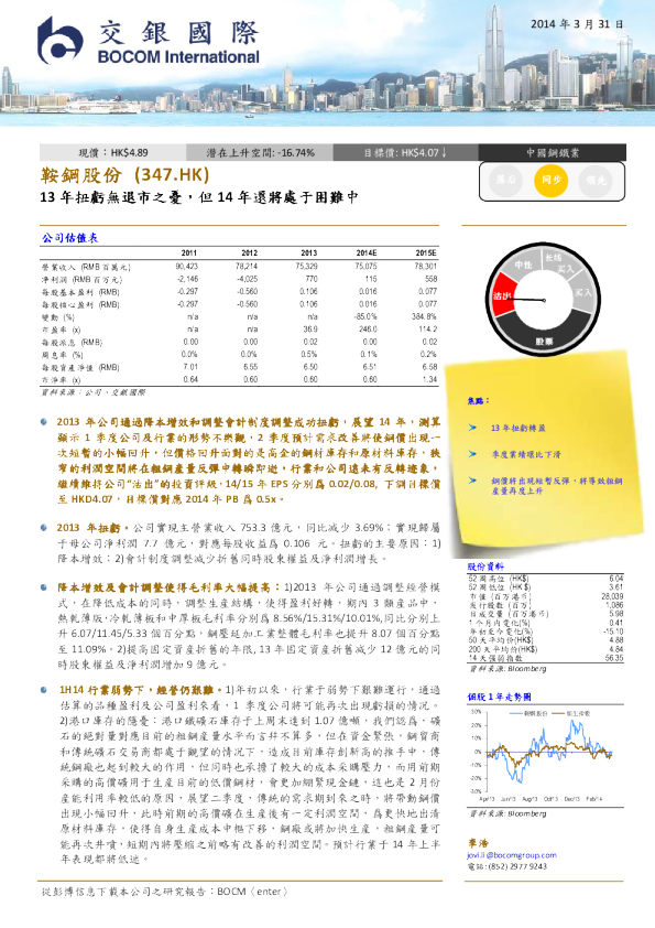 13年扭亏无退市之忧，但14年还将处于困难中