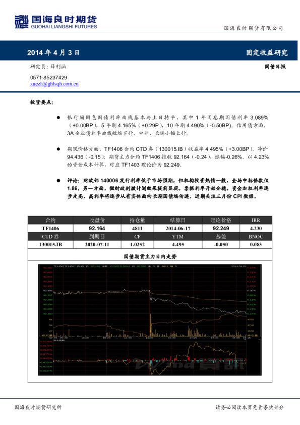 国海良时期货国债期货日报