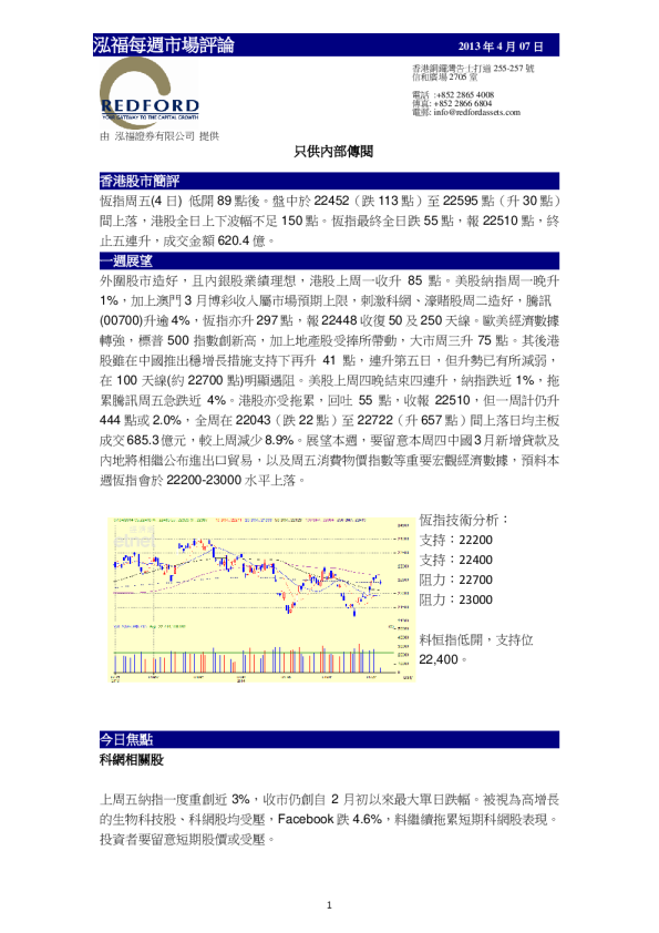 泓福证券每周市场评论