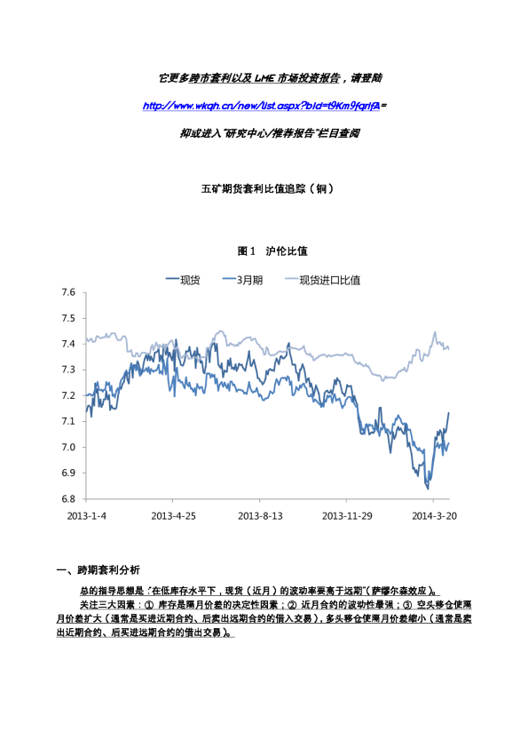 五矿期货套利比值追踪(铜)