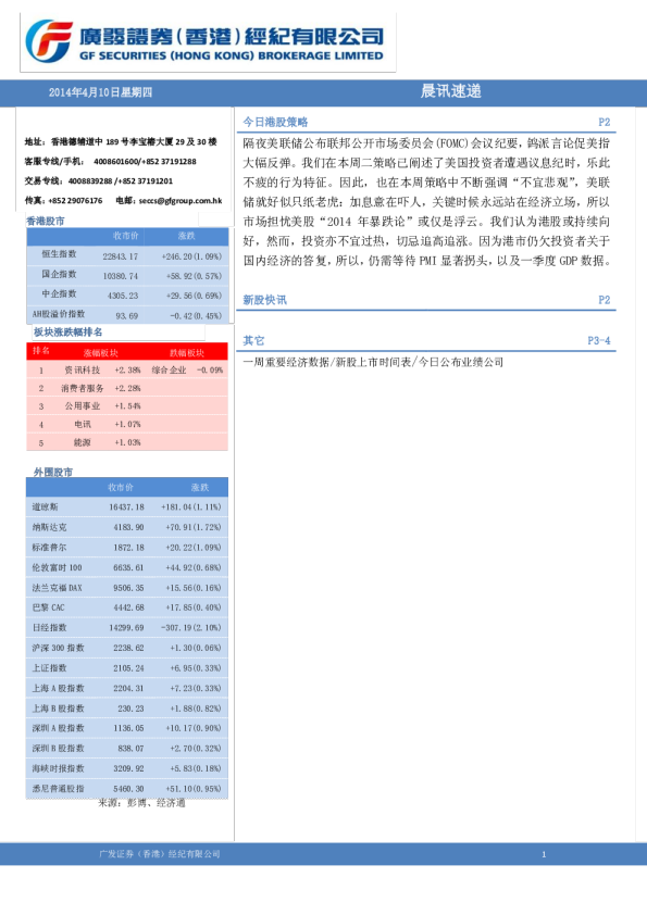 广发香港港股(4月10日)策略