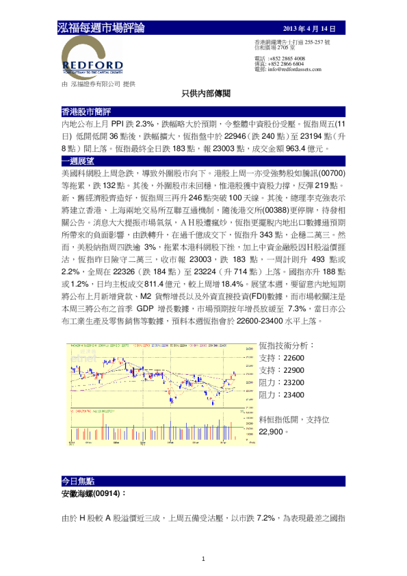 泓福证券每周市场评论