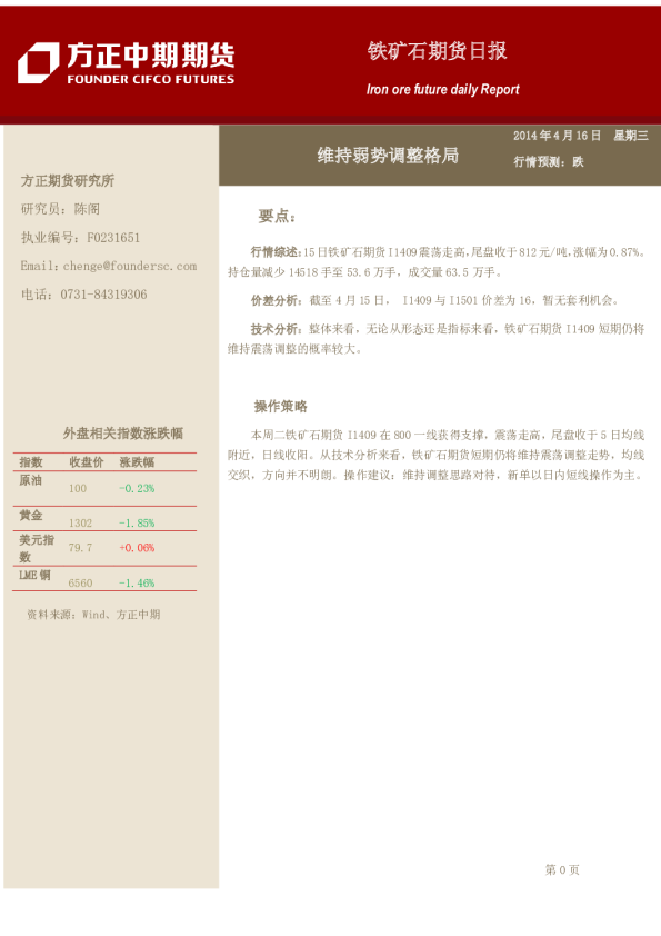 铁矿石日报：维持弱势调整格局