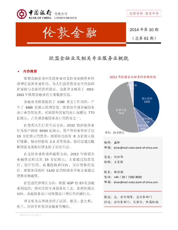 伦敦金融：欧盟金融业及相关专业服务业概貌