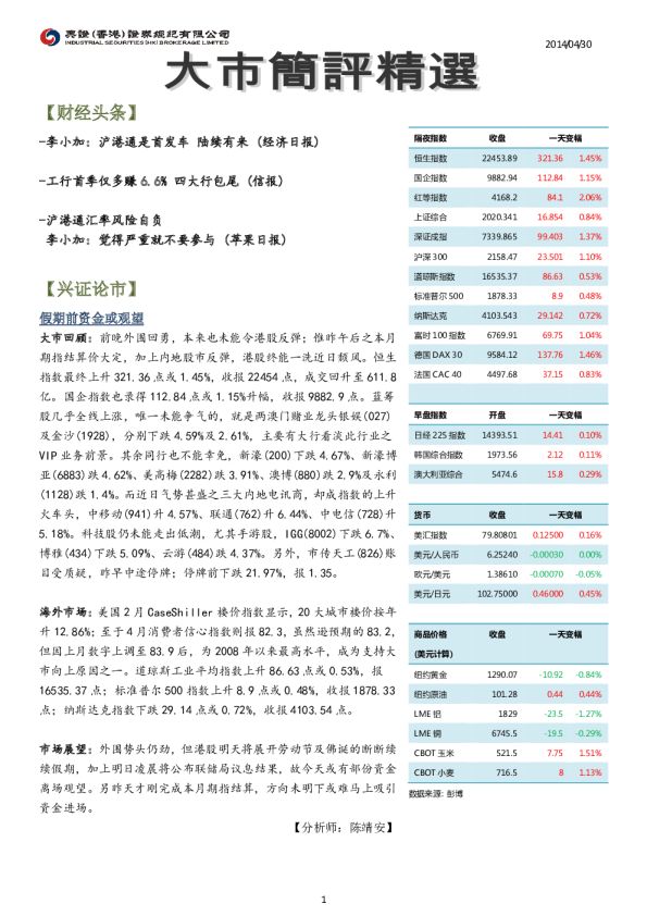 兴证(香港)金融大市简评精选