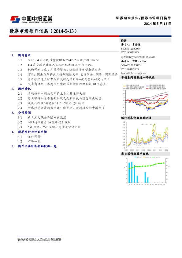 债券市场每日信息(2014-5-13)