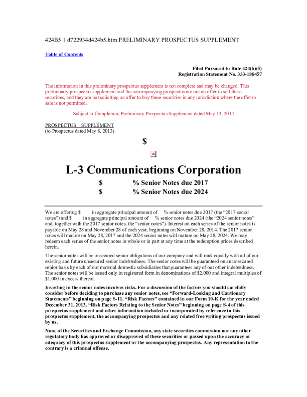 金铉品旅美股招股说明书(2014-05-13版)