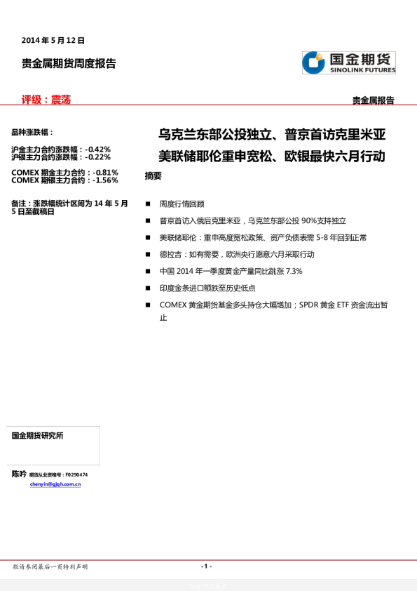 国金期货贵金属周报