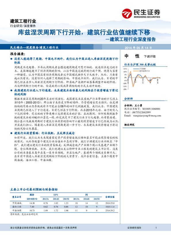 建筑工程行业深度报告：库兹涅茨周期下行开始,建筑行业估值继续下移