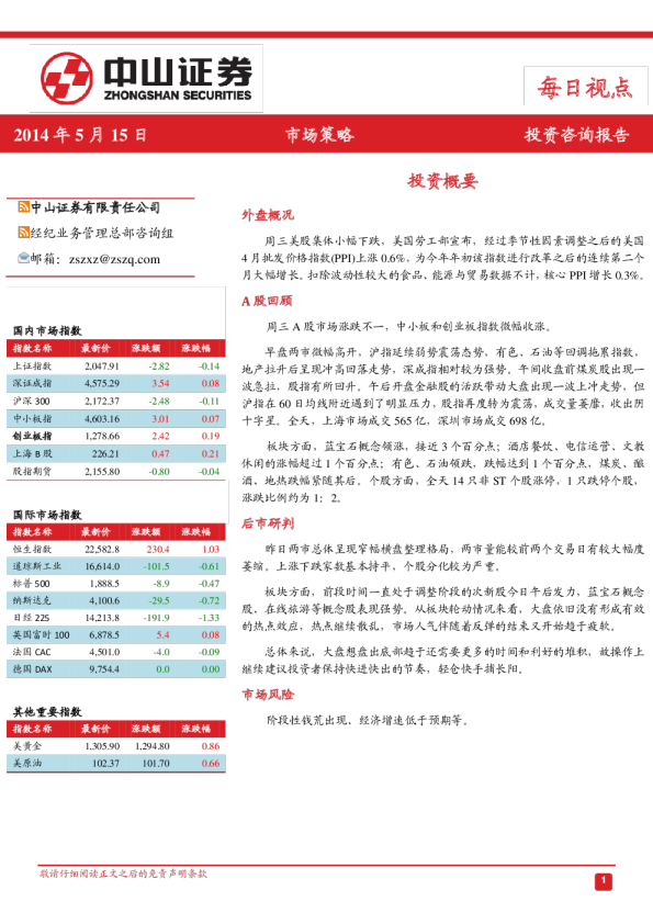 中山证券每日视点