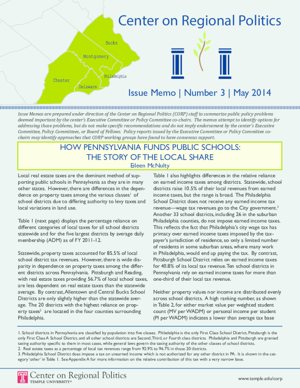 How Pennsylvania Funds Public Schools: The Story of the Local Share