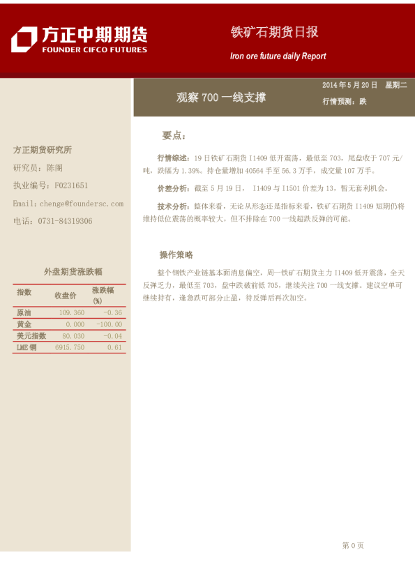 铁矿石期货日报：观察700一线支撑