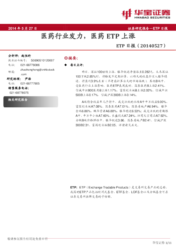 ETP日报:医药行业发力,医药ETP上涨