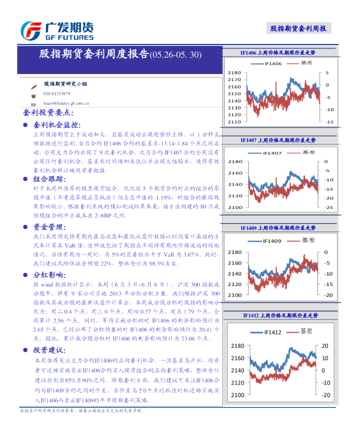 广发期货股指期货套利周度报告