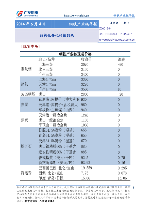 钢铁产业链早报：结构性分化行情到来