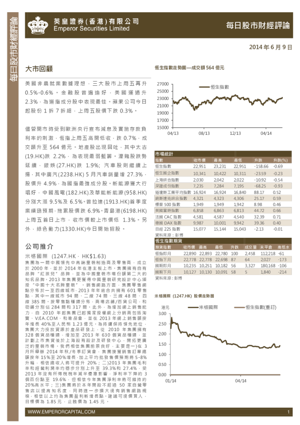 英皇证券每日股市财经评论