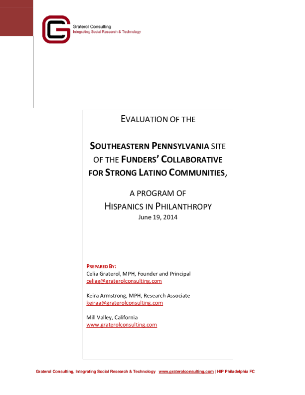 Evaluation of the Southeastern Pennsylvania Site of the Fundersu0026#039; Collaborative for Strong Latino Communities