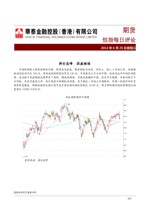华泰金融控股期货恒指每日评论