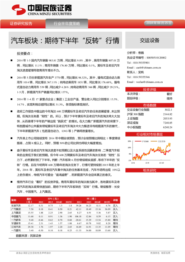 汽车板块：期待下半年“反转”行情