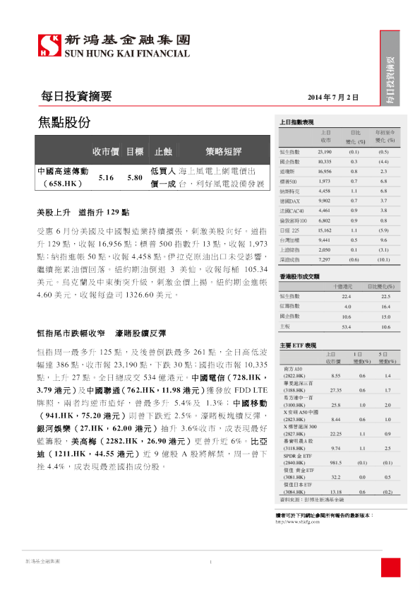 新鸿基每日投资摘要