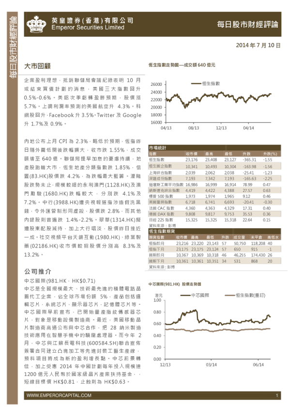 英皇证券每日股市财经评论