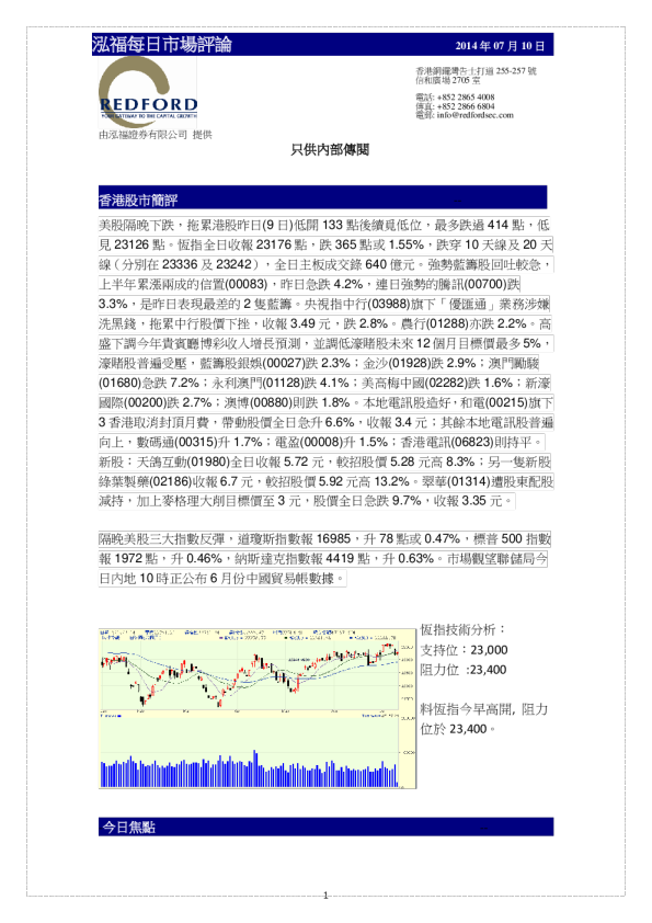 泓福证券每周市场评论