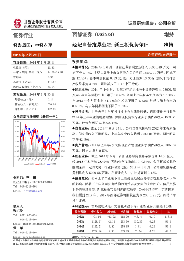 经纪自营拖累业绩 新三板优势依旧