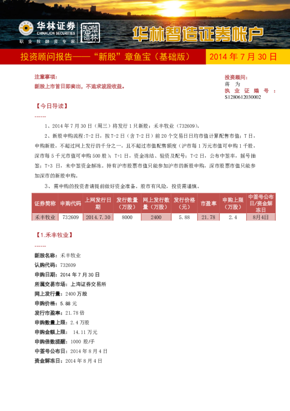 投资顾问报告：新股章鱼宝基础版