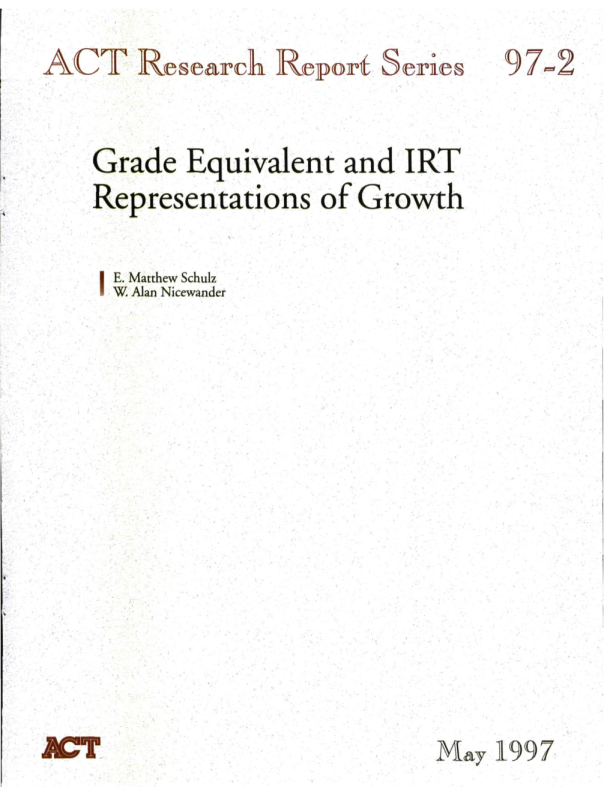 Grade Equivalent and IRT Representations of Growth