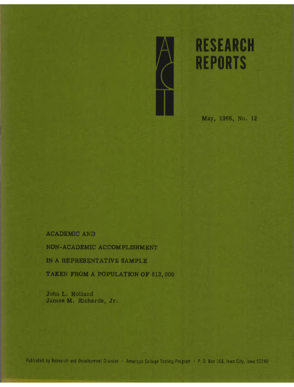 Academic and Non-Academic Accomplishment in a Representative Sample Taken from a Population of 612,000