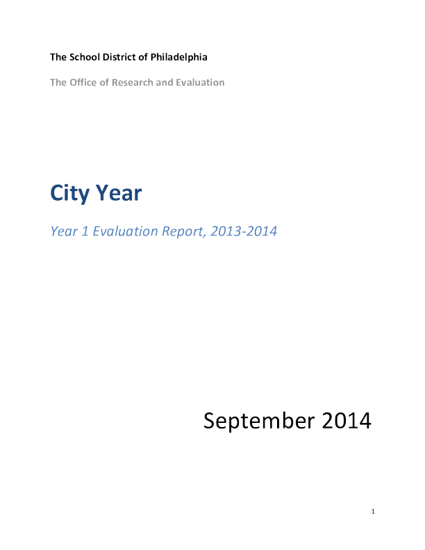 City Year: Year 1 Evaluation Report, 2013-2014
