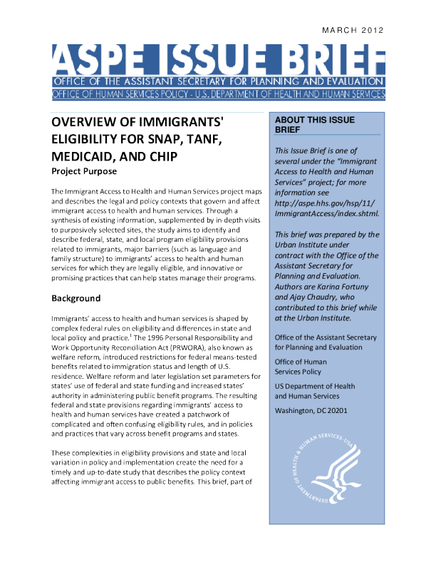 Overview of Immigrants' Eligibility For SNAP, TANF, Medicaid, and CHIP