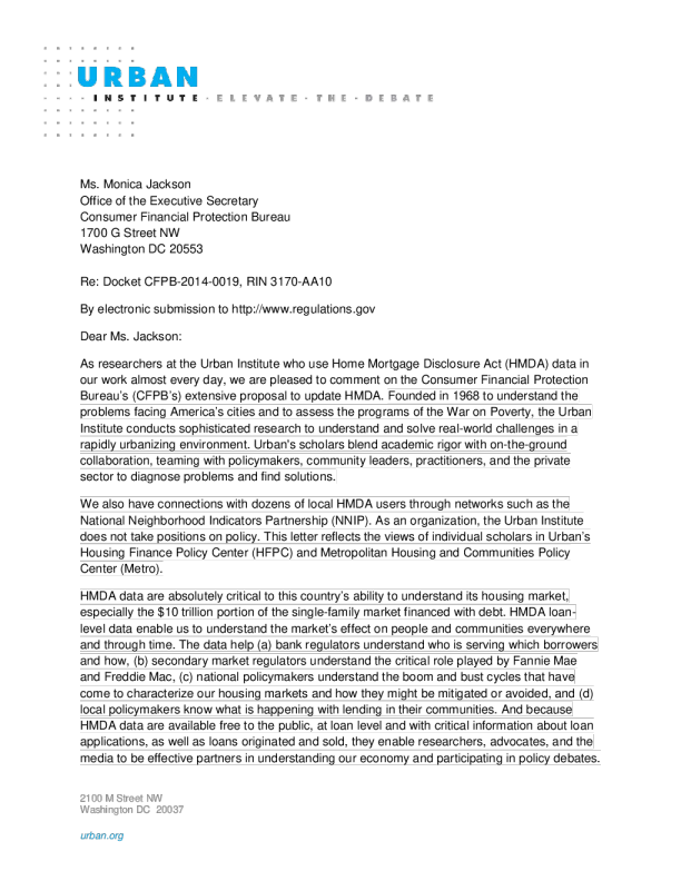 Comment letter on the cfpb s hmda mortgage data proposal