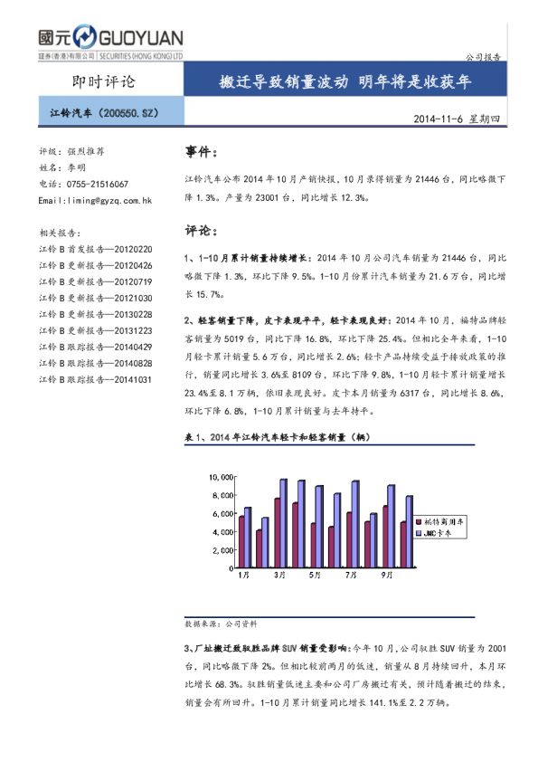 搬迁导致销量波动明年将是收获年