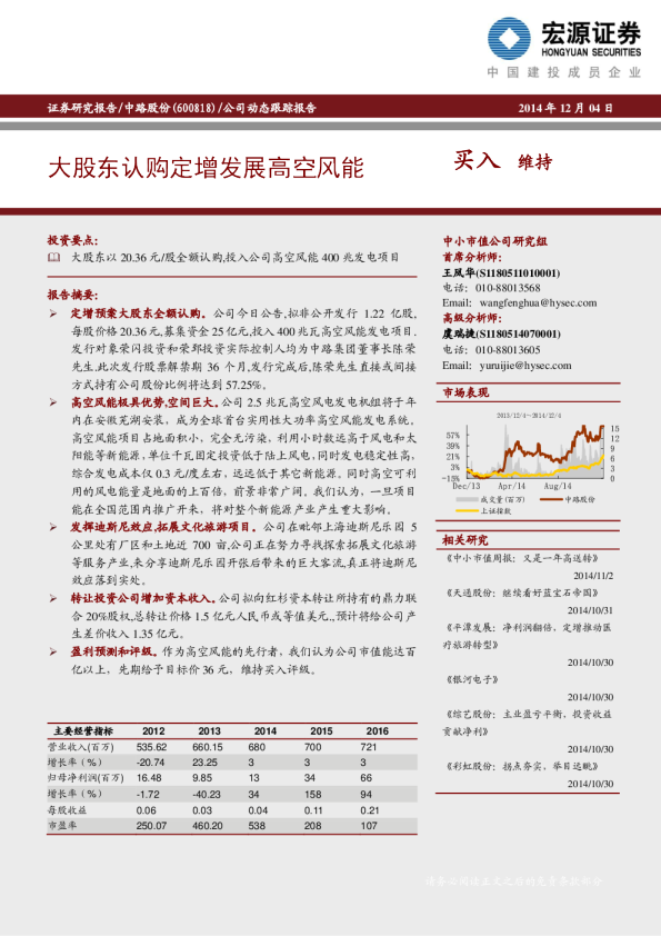 大股东认购定增发展高空风能