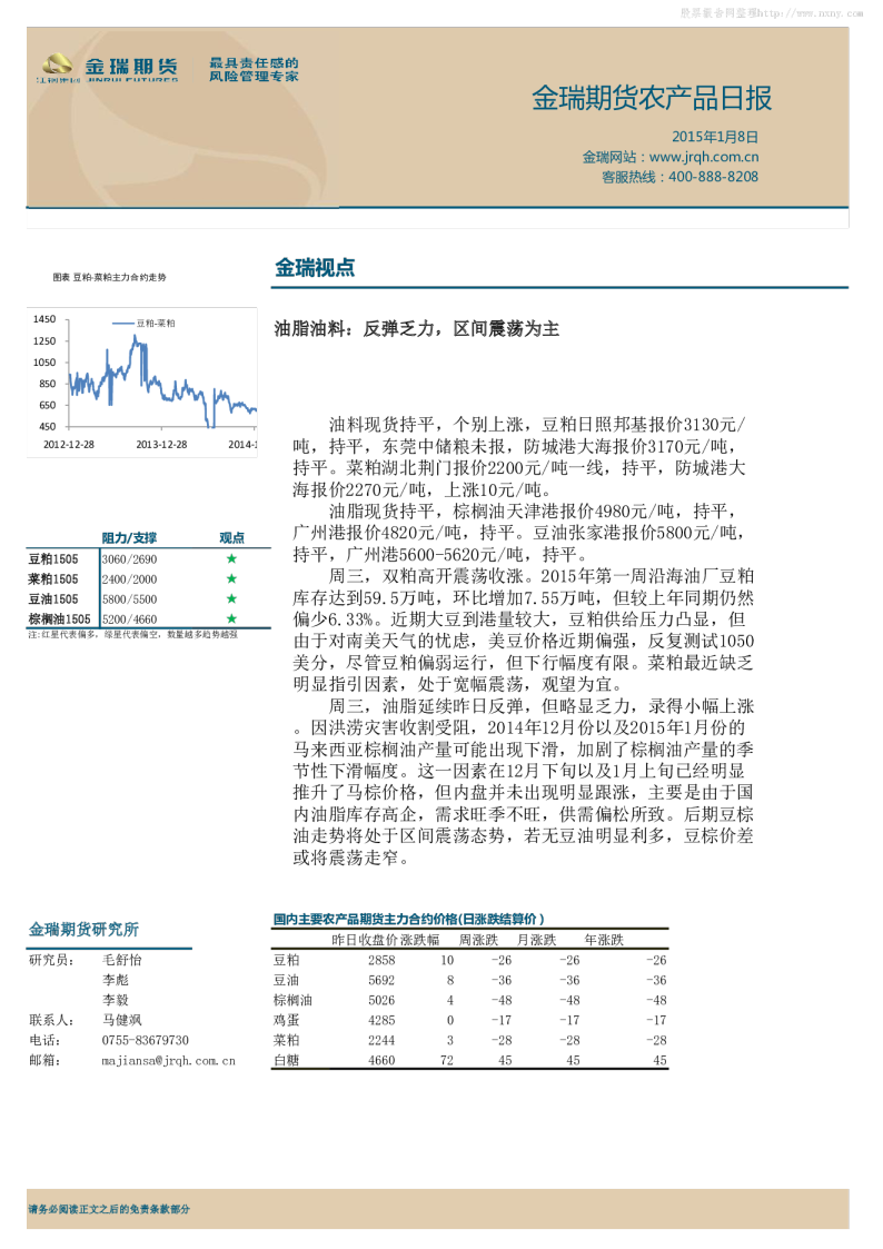 金瑞期货金瑞期货农产品日报