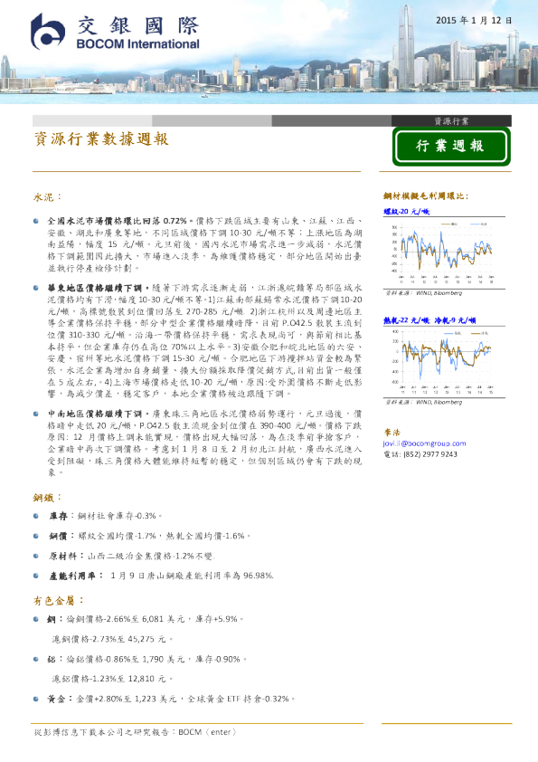 资源行业数据周报