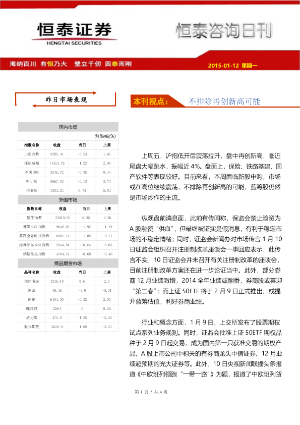 咨询日刊：不排除再创新高可能