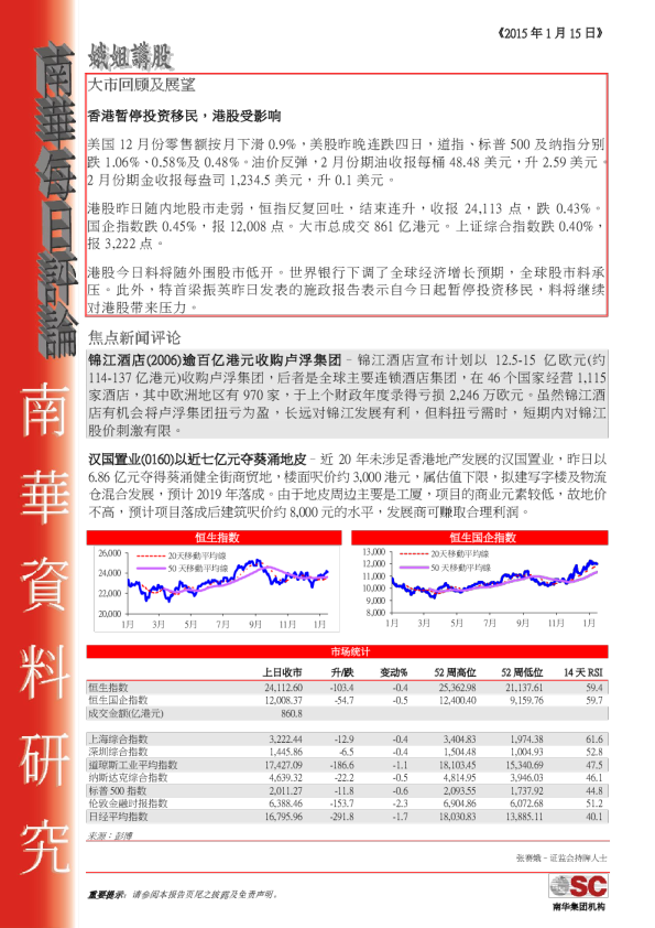 每日评论：香港暂停投资移民，港股受影响