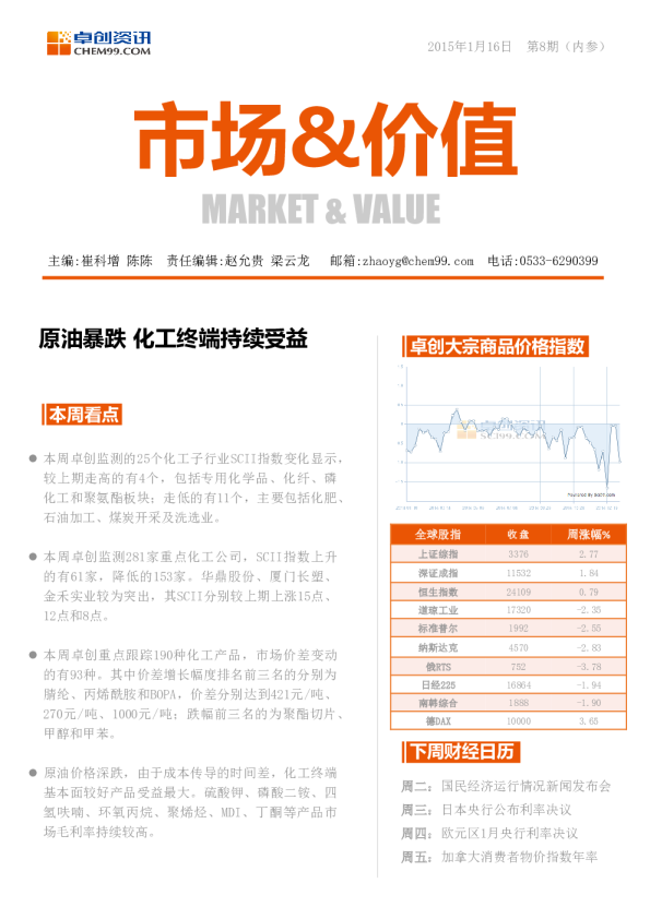 市场&价值：原油暴跌化工终端持续受益