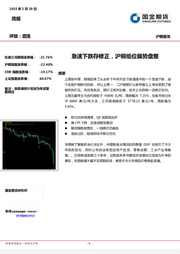 沪铜报告：急速下跌存修正，沪铜低位弱势盘整