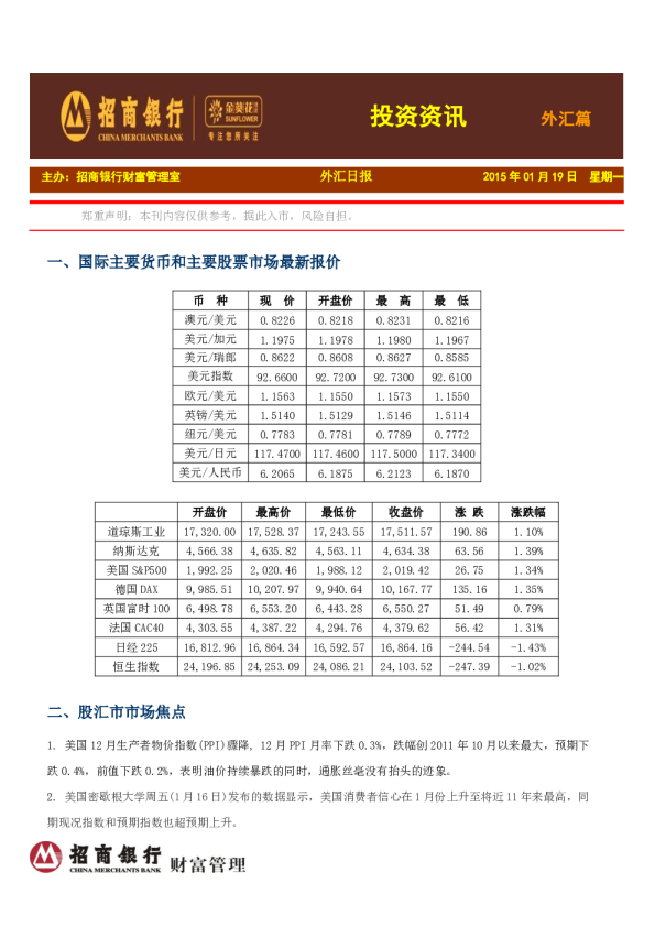 投资资讯：外汇篇