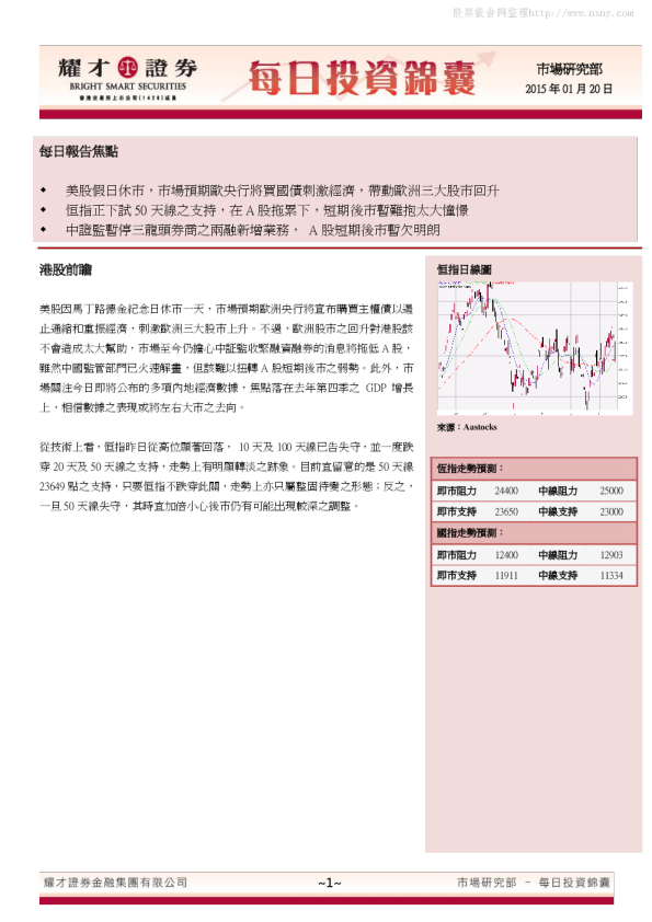 耀才证券港股每日投资锦囊